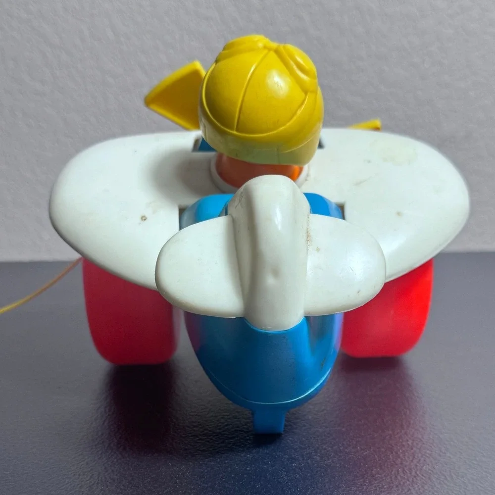 Vintage 1980‎ Fisher Price Airplane Pull Toy 171 Pilot Spinning Propeller